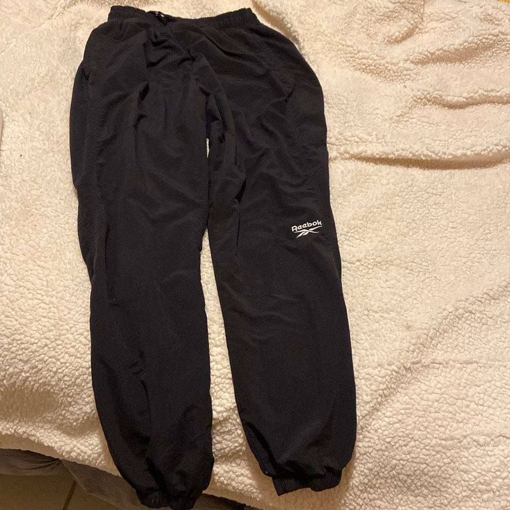 Vintage Black Reebok Windbreaker Nylon Lined Sweat Pants Size Small